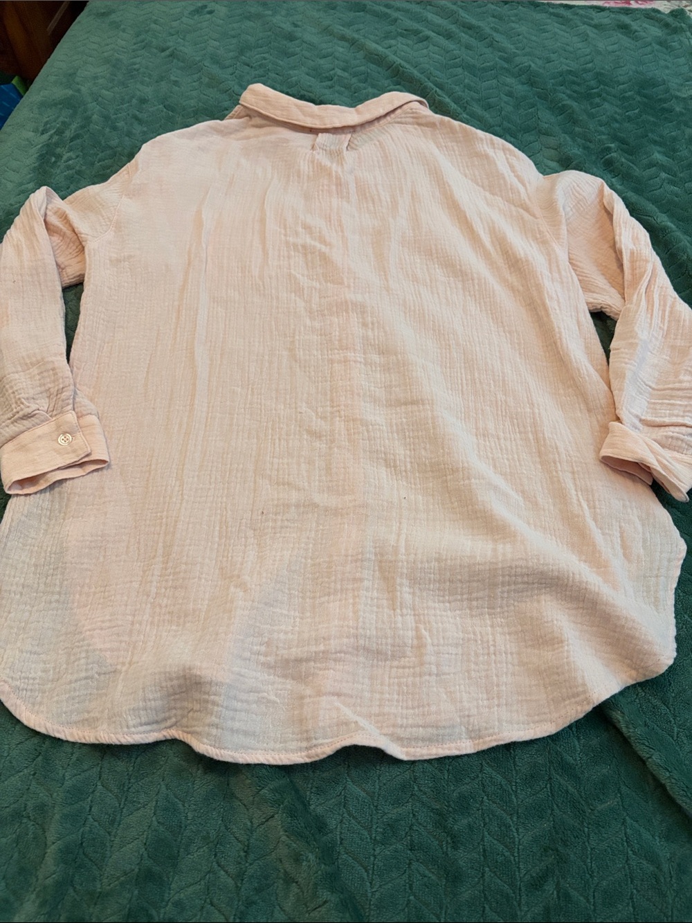 Lulus Easy To See Peach Oversized Button Up Top Crinkly Cotton Small - Picture 3 of 7